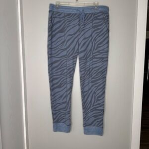 KN Live Love Lounge Joggers Large Zebra Print Pants Blue Gray‎ Soft Cuffed Knit